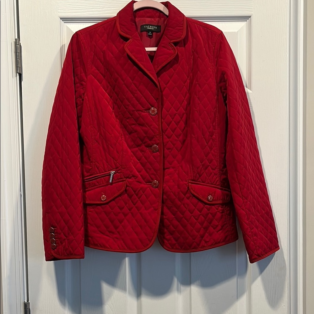 Talbots Red Blazer Quilted Suit Jacket Size 10